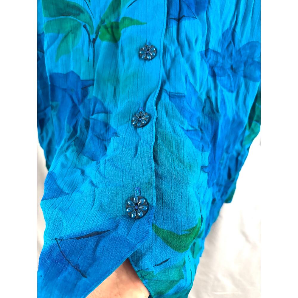 VTG Solitaire‎ Womens Blue Green Floral Button Down Shirt Rayon Short Sleeve 22W - Picture 6 of 8
